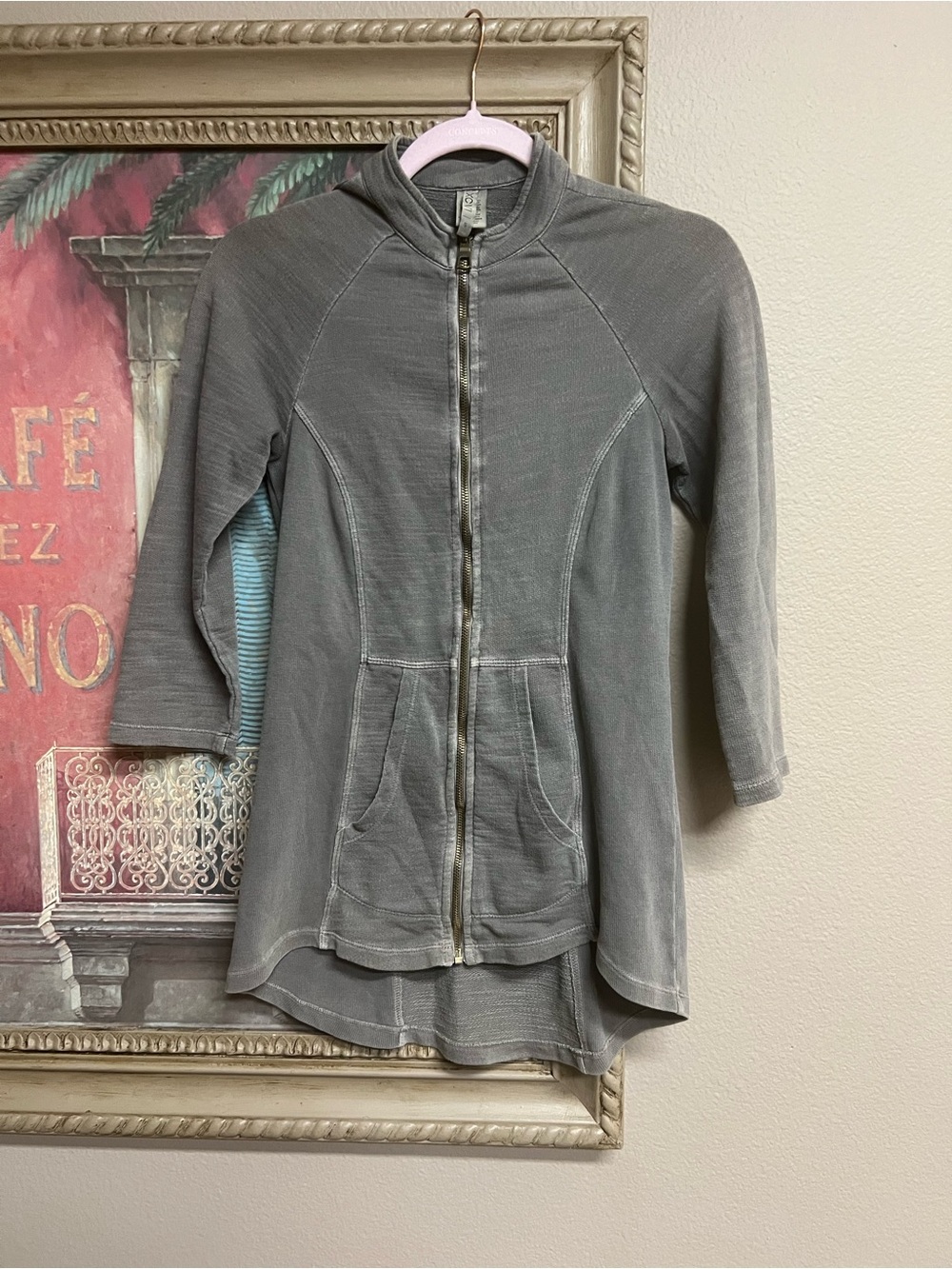 XCVI Gray Zip-Front 3/4 Sleeves French Terry Jacket
